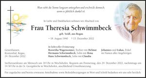 Traueranzeige Theresia Schwimmbeck
