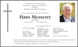Traueranzeige Hans Messerer