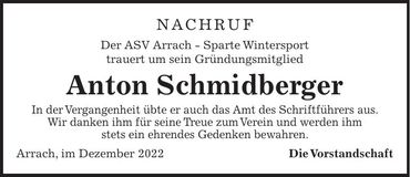 Traueranzeige Anton Schmidberger