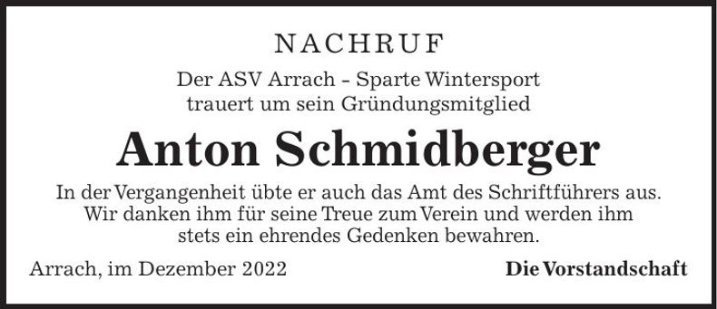 Traueranzeige Anton Schmidberger