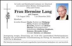 Traueranzeige Hermine Lang