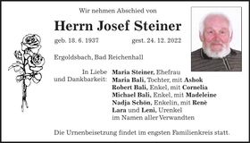 Traueranzeige Josef Steiner