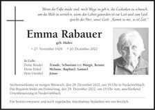 Traueranzeige Emma Rabauer