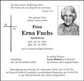 Traueranzeige Erna Fuchs