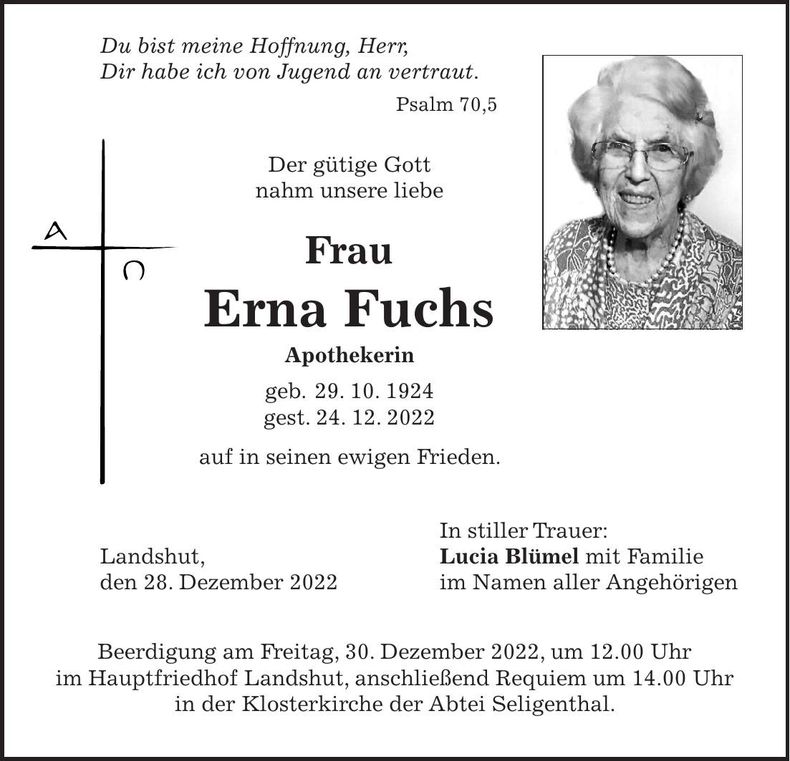 Traueranzeige Erna Fuchs