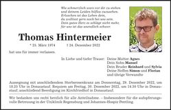 Traueranzeige Thomas Hintermeier