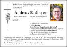 Traueranzeige Andreas Reitinger