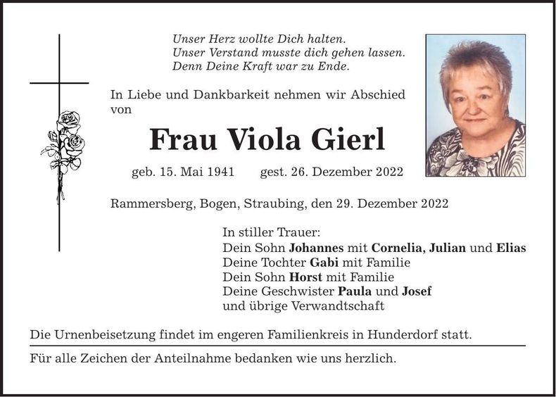 Traueranzeige Viola Gierl