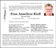 Traueranzeige Anneliese Kiefl