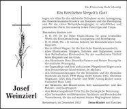 Traueranzeige Josef Weinzierl