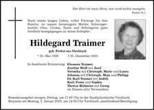 Traueranzeige Hildegard Traimer