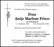 Traueranzeige Antje Marlene Friess