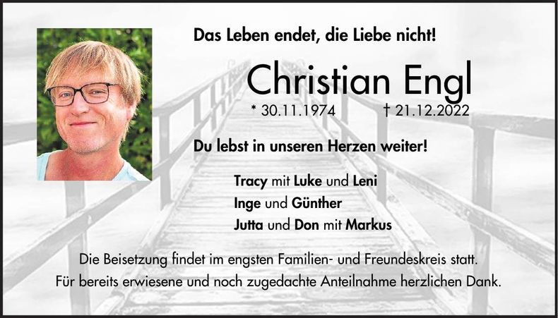 Traueranzeige Christian Engl
