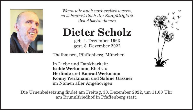 Traueranzeige Dieter Scholz