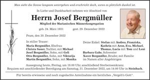 Traueranzeige Josef Bergmüller