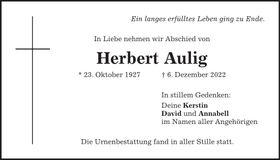 Traueranzeige Herbert Aulig
