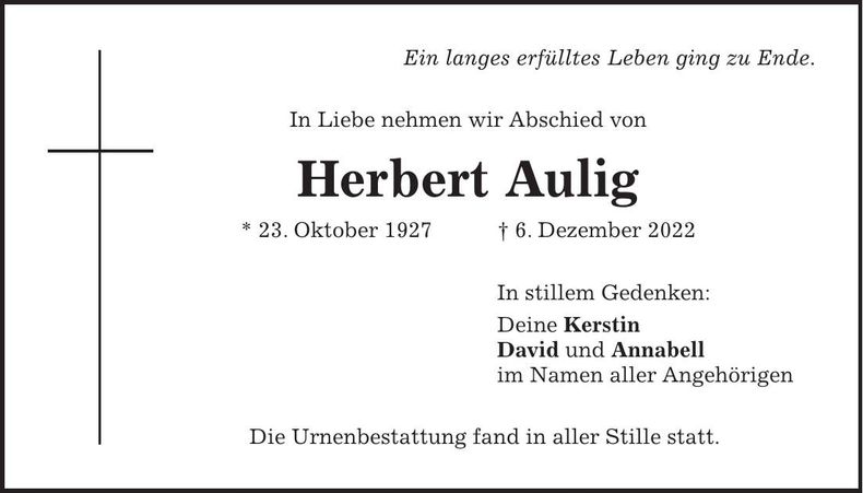 Traueranzeige Herbert Aulig