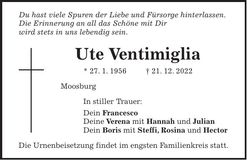 Traueranzeige Ute Ventimiglia