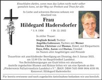 Traueranzeige Hildegard Hadersdorfer