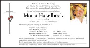 Traueranzeige Maria Haselbeck