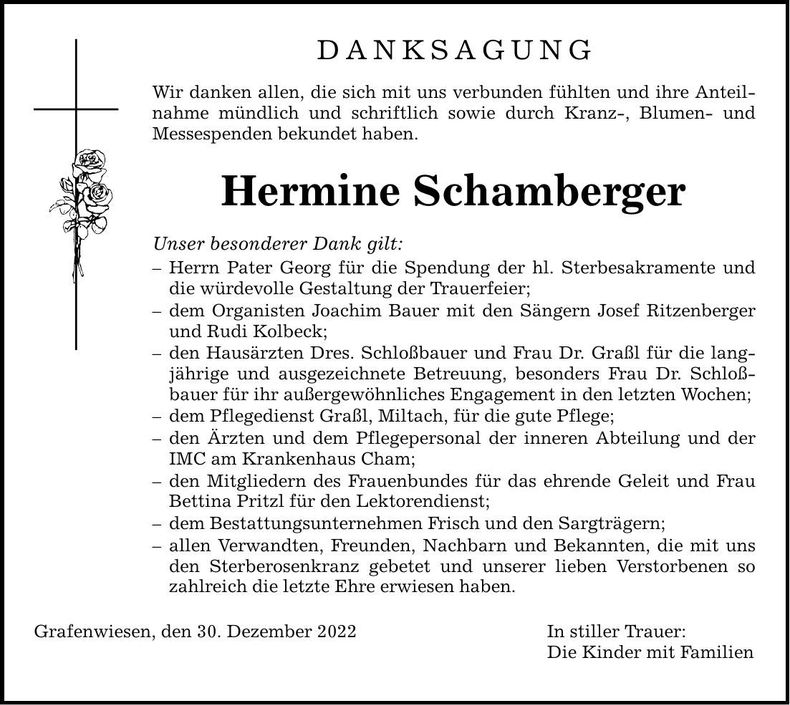 Traueranzeige Hermine Schamberger