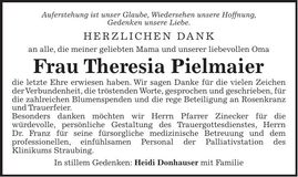 Traueranzeige Theresia Pielmeier