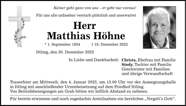 Traueranzeige Matthias Höhne