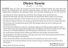 Traueranzeige Dieter Sawin