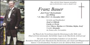 Traueranzeige Franz Bauer