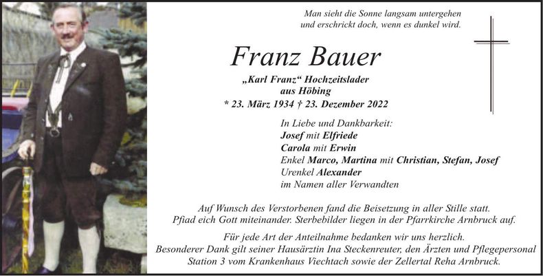 Traueranzeige Franz Bauer