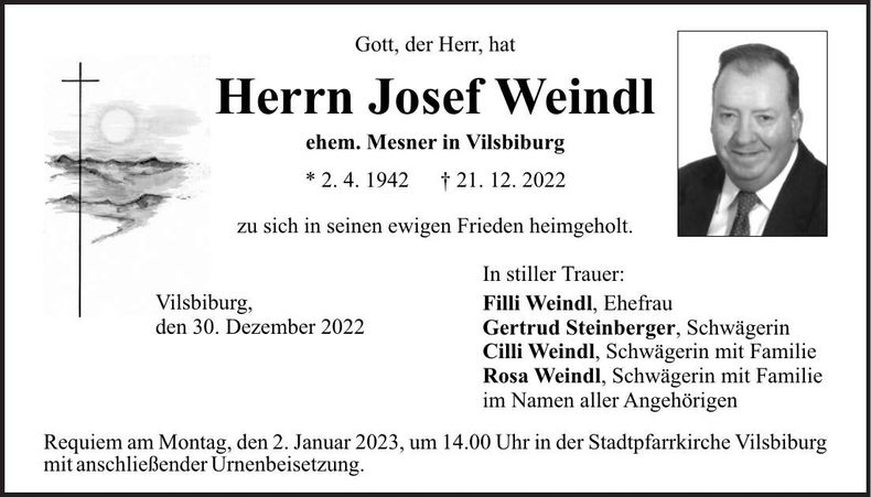 Traueranzeige Josef Weindl