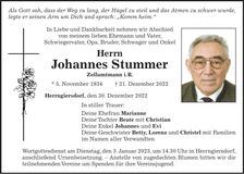 Traueranzeige Johannes Stummer