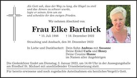 Traueranzeige Elke Bartnick