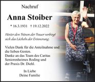 Traueranzeige Anna Stoiber