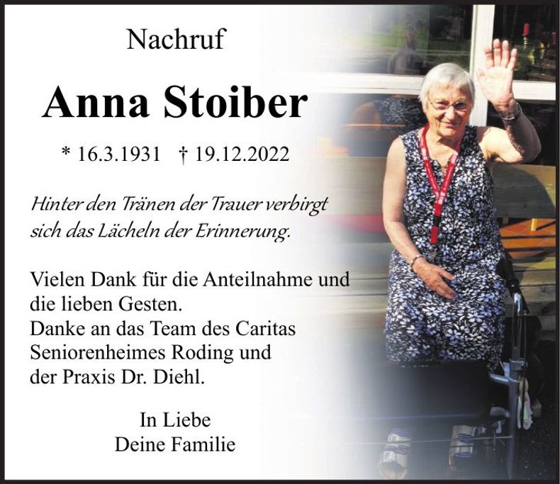 Traueranzeige Anna Stoiber