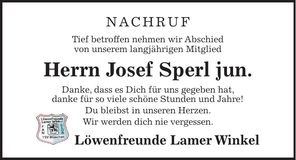 Traueranzeige Josef Sperl