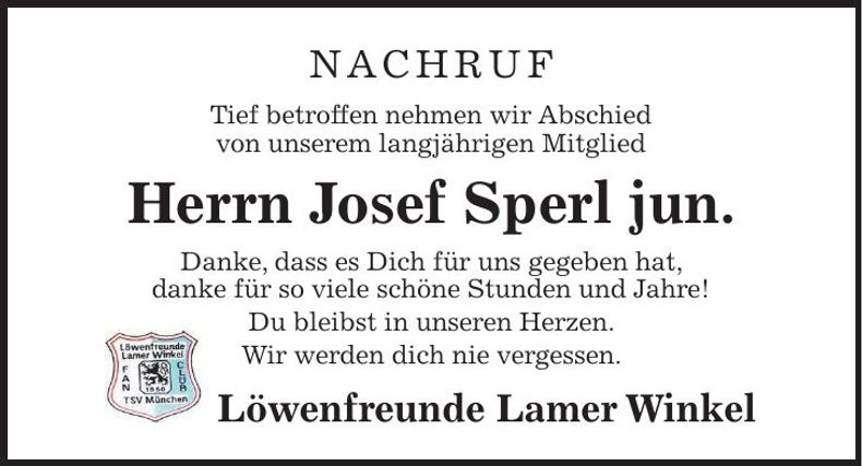 Traueranzeige Josef Sperl