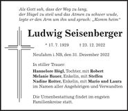 Traueranzeige Ludwig Seisenberger
