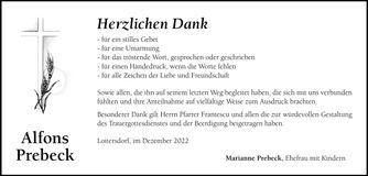 Traueranzeige Josef Prebeck