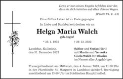Traueranzeige Helga Maria Walch