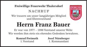 Traueranzeige Franz Bauer