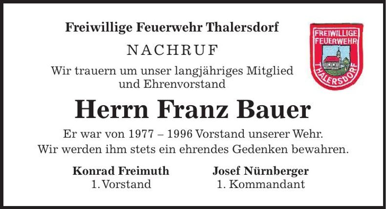 Traueranzeige Franz Bauer