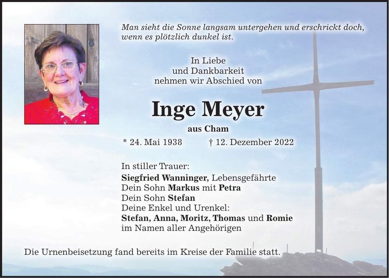 Traueranzeige Inge Meyer