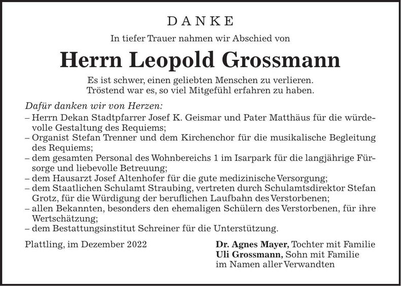 Traueranzeige Leopold Grossmann