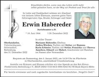Traueranzeige Erwin Habereder