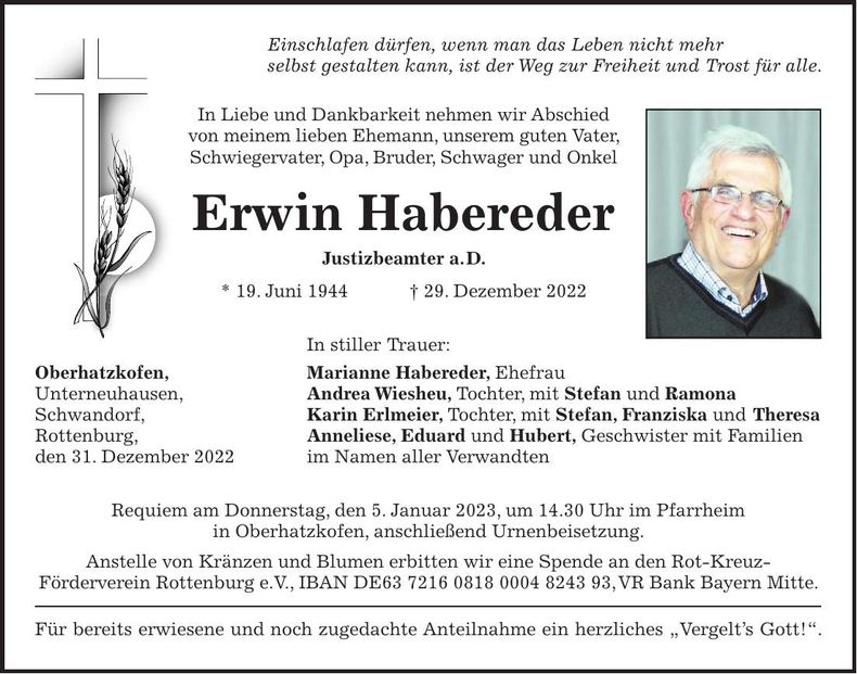 Traueranzeige Erwin Habereder