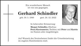 Traueranzeige Gerhard Schindler