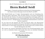 Traueranzeige Rudolf Seidl