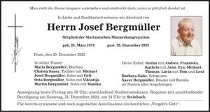 Traueranzeige Josef Bergmüller