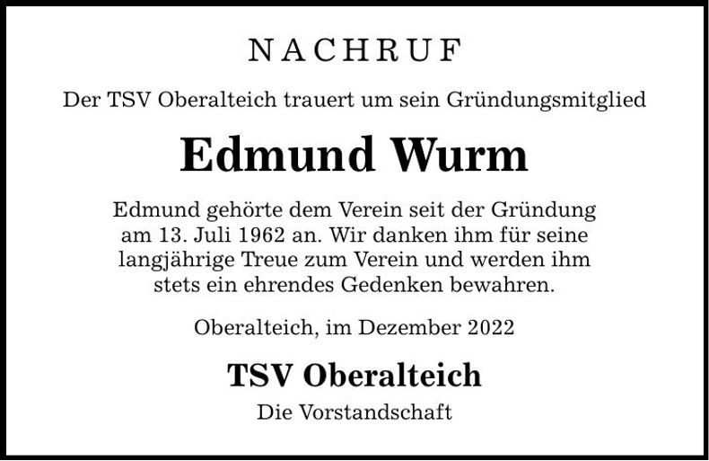 Traueranzeige Edmund Wurm